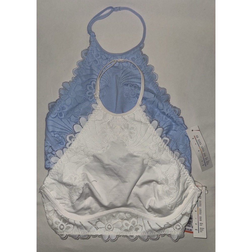 New Lot Of Two Colsie Halter Bralettes - Off White & Light Blue - Size XS
